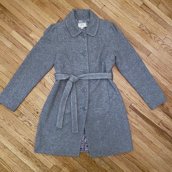 Merona Wool Blend Button Front Belted Mid Length Coat Gray Size M - Picture 1 of 15